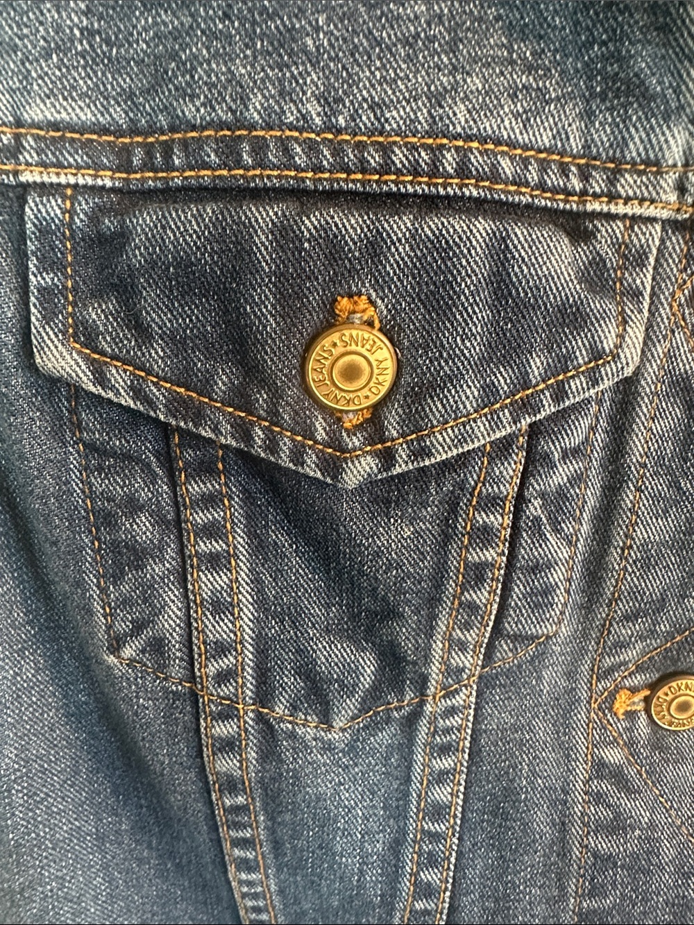 DKNY Blue Denim Sleeveless Jacket with Brass Buttons - Picture 4 of 12